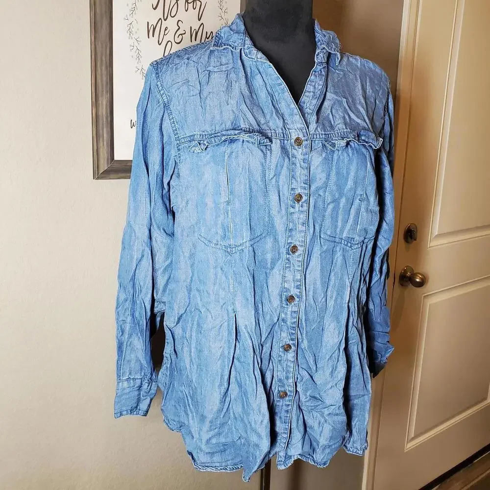 Hester & Orchard Women’s Medium Blue Tencel Buttondown Blouse - Picture 10 of 13